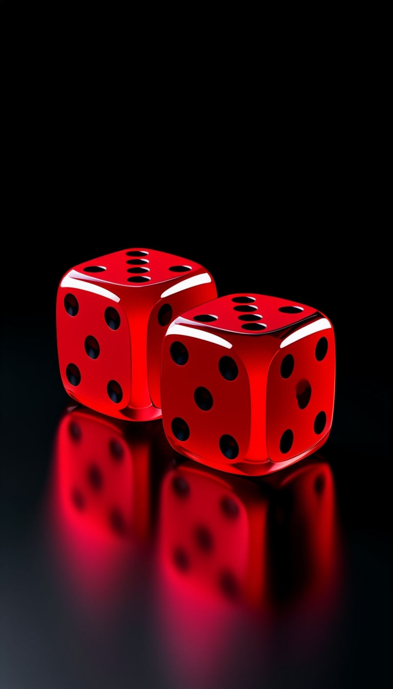 Dramatic Red Dice Reflection on Dark Surface Mobile Wallpaper