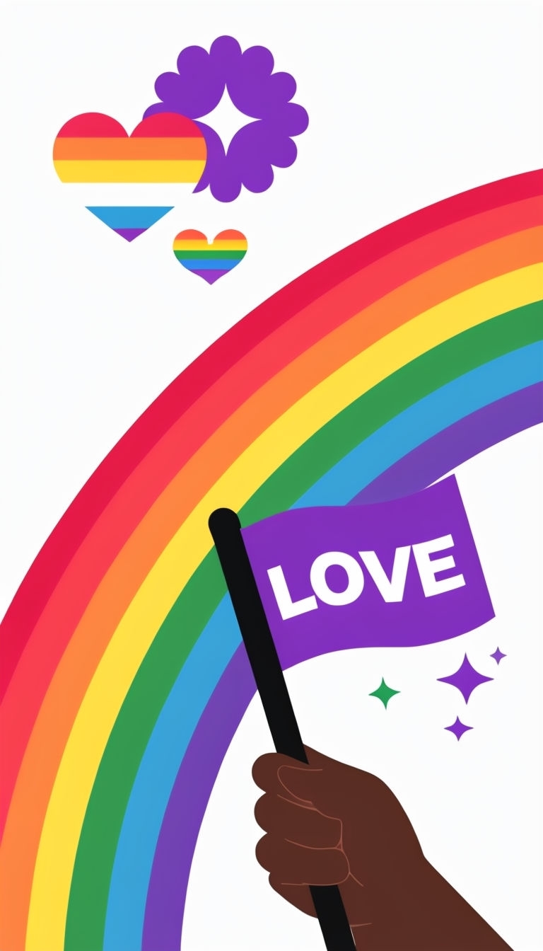 Vibrant Rainbow Love Illustration with Positive Symbols Social Media Post