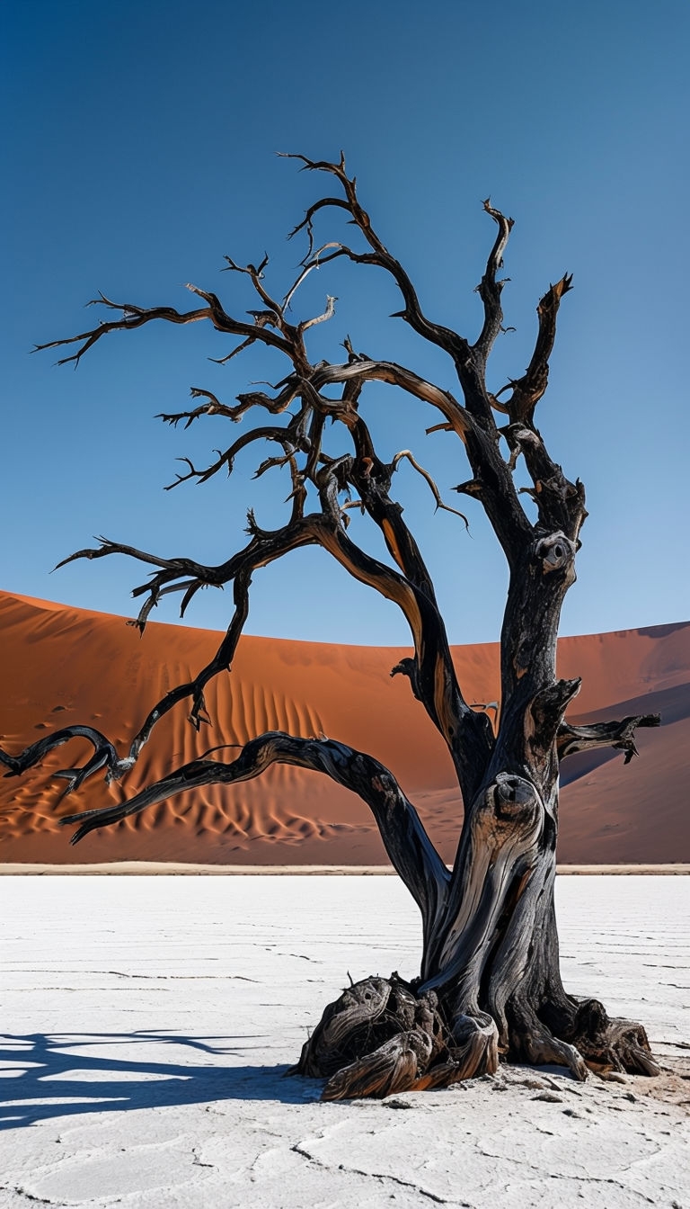 Desolate Desert Landscape with Leafless Tree Mobile Wallpaper