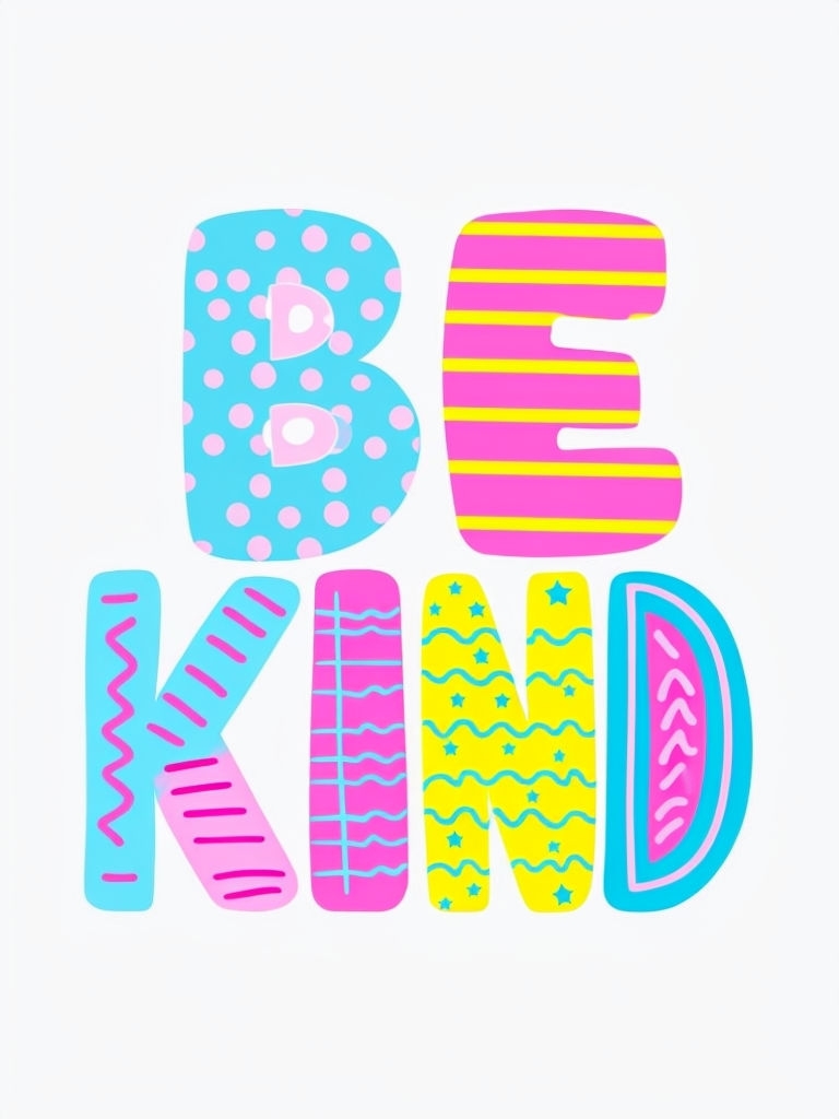 Vibrant 'Be Kind' Colorful Typography T-Shirt