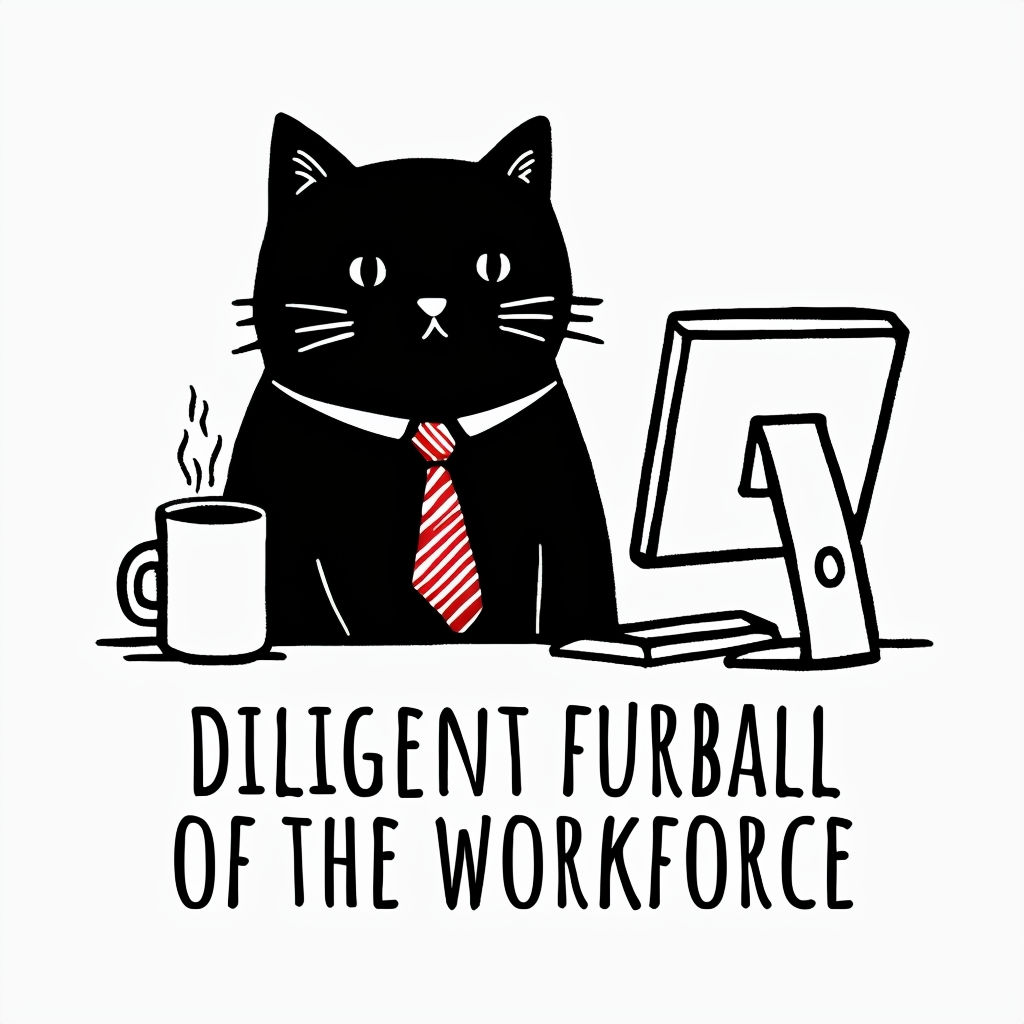 Diligent Furball of the Workforce Cartoon Cat Office Humor Poster