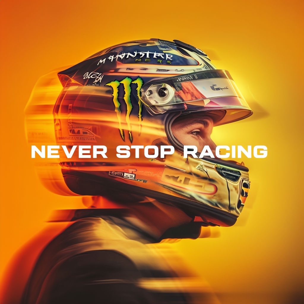 Dynamic Abstract Racing Helmet Art with Bold Typography Spotify Album Cover