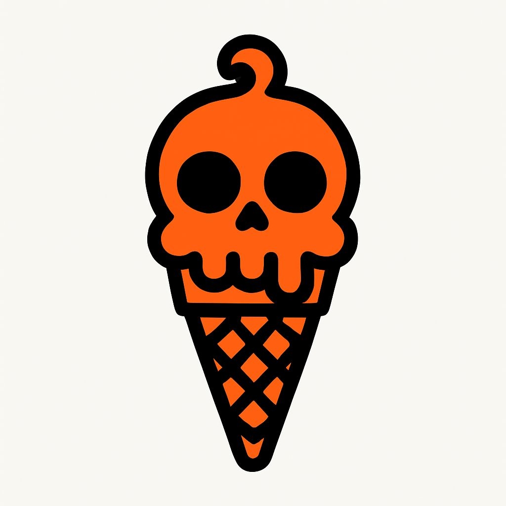 Skull-Shaped Neon Orange Ice Cream Cone Illustration Sticker