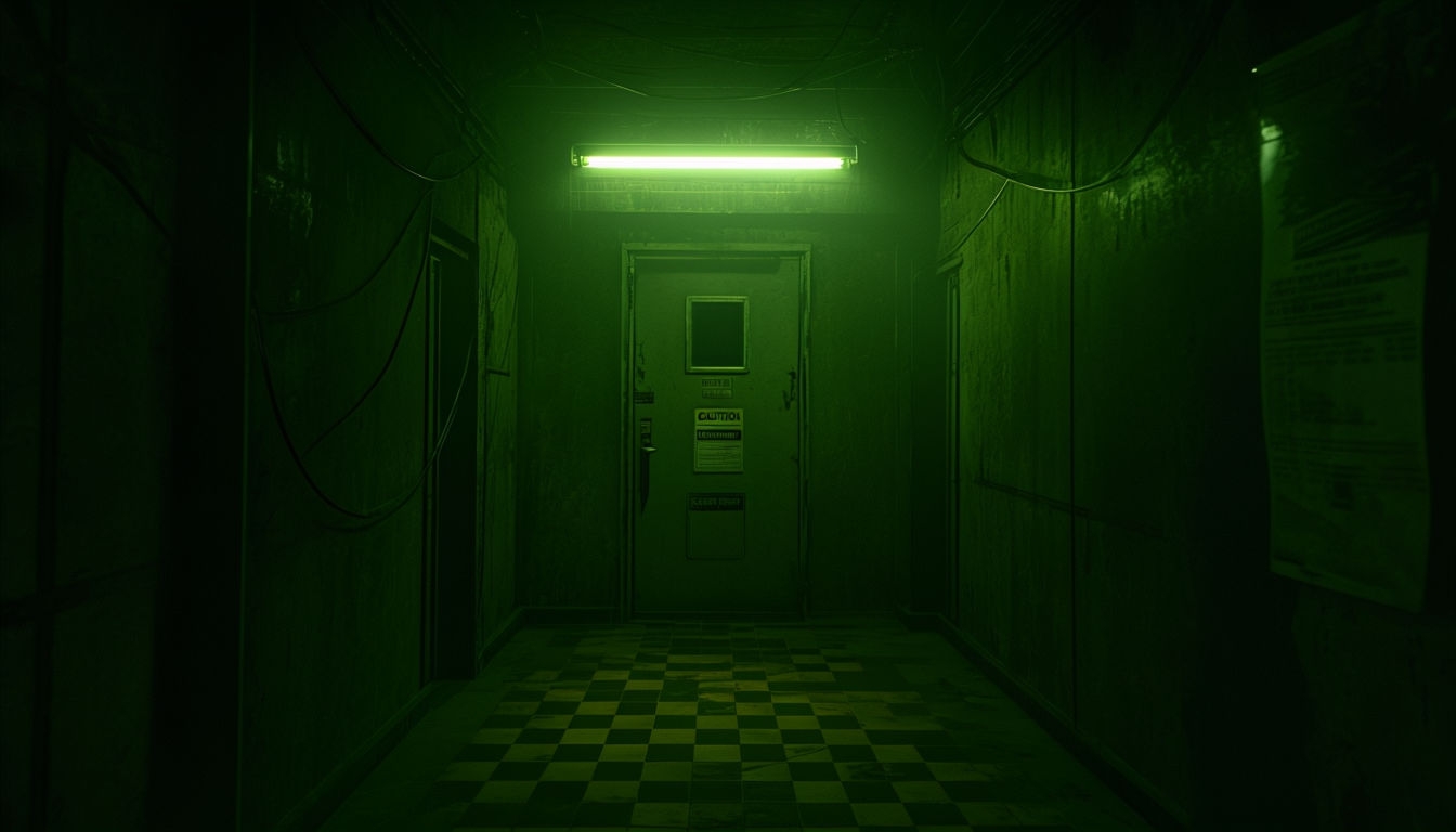 Eerie Dark Hallway with Neon Lighting Virtual Background