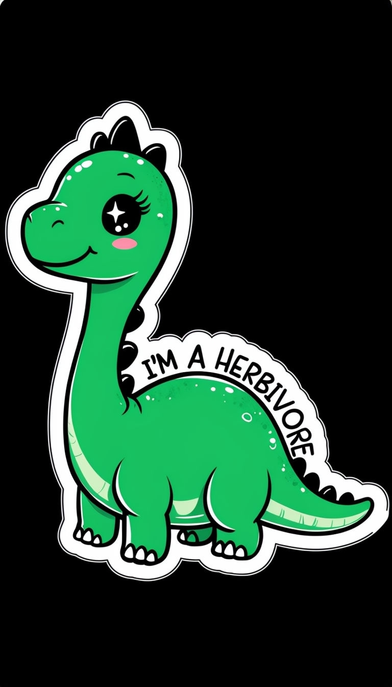 Cute Kawaii Green Dinosaur with I'm a Herbivore Sticker