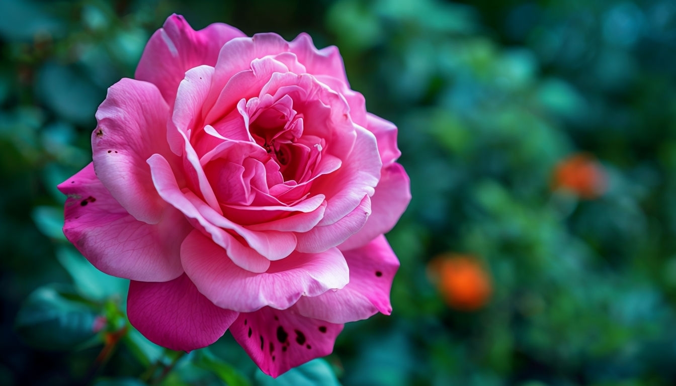 Vivid Pink Rose Close-Up with Lush Green Background Virtual Backgrounds