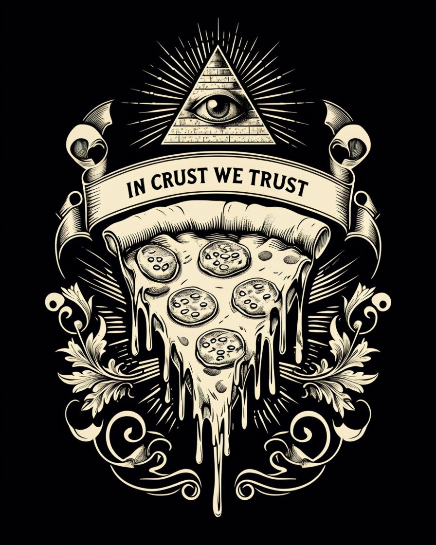 Vintage Pizza Slice with Eye and Banner Design T-Shirt