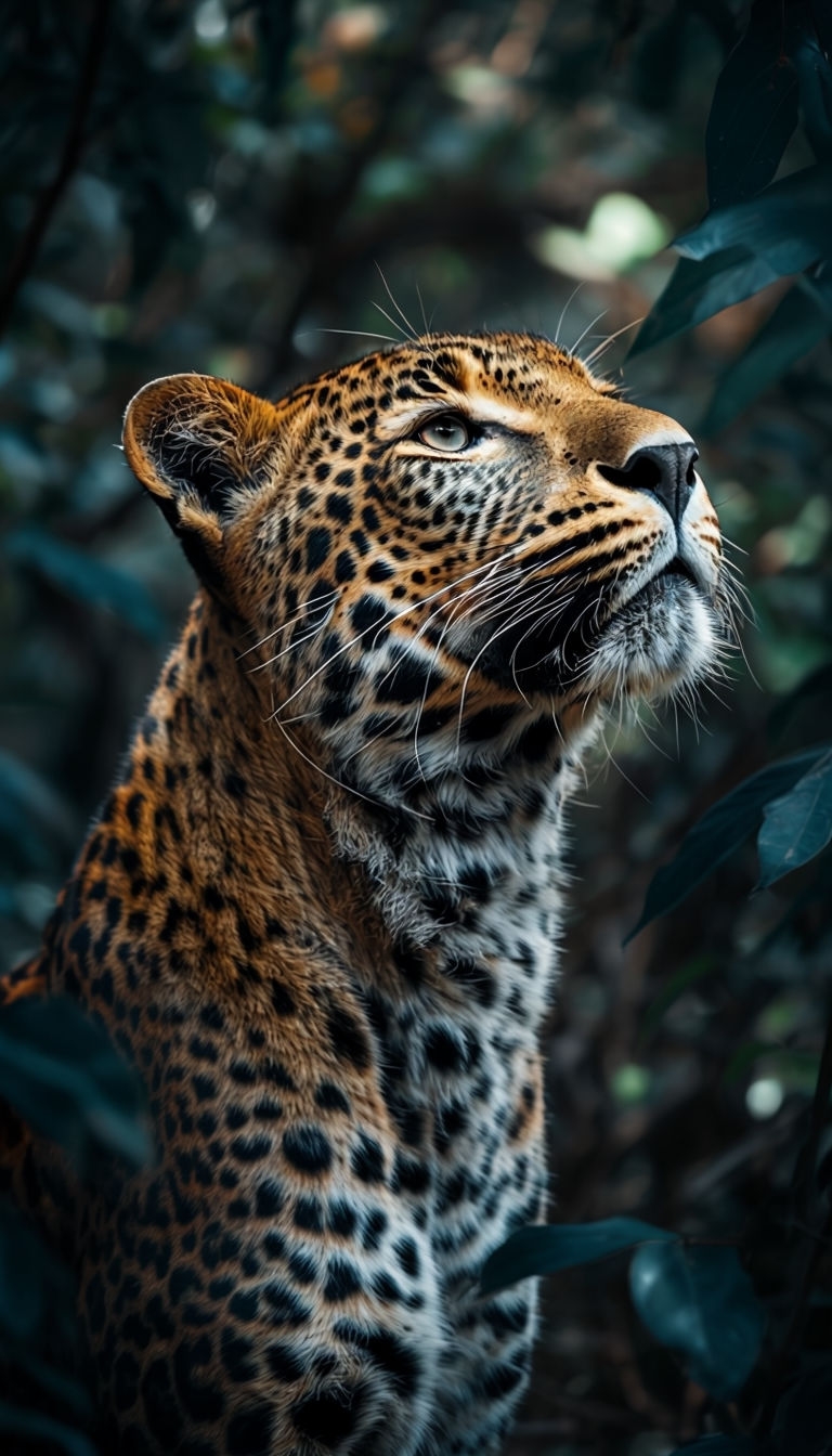Majestic Leopard Close-Up in Natural Forest Setting Mobile Wallpaper