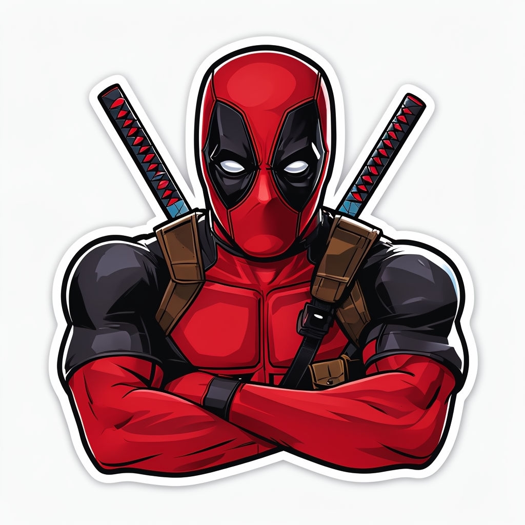 Vibrant Cartoon Deadpool Character Illustration Sticker