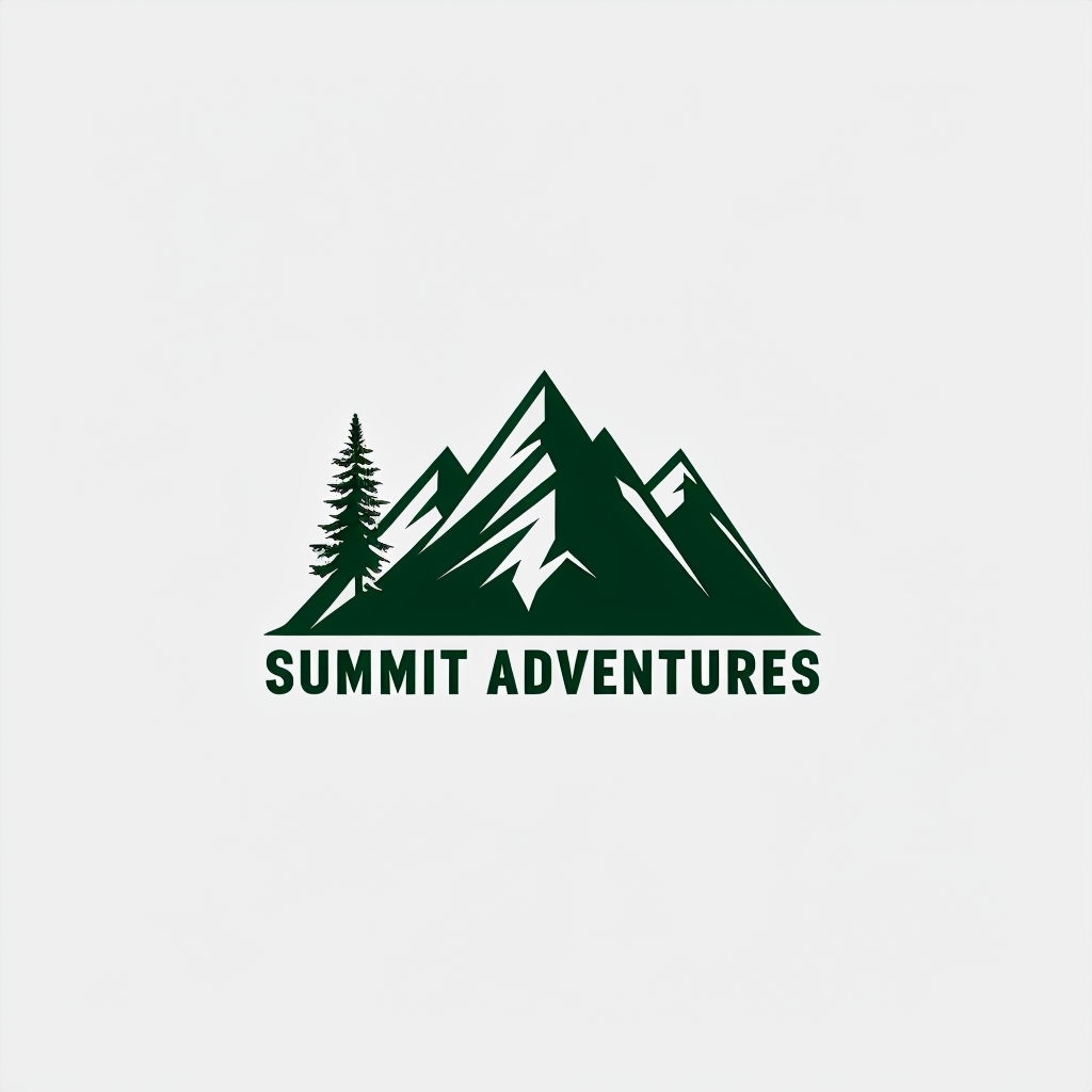 Minimalist Mountain Peaks and Pine Trees Logo Design