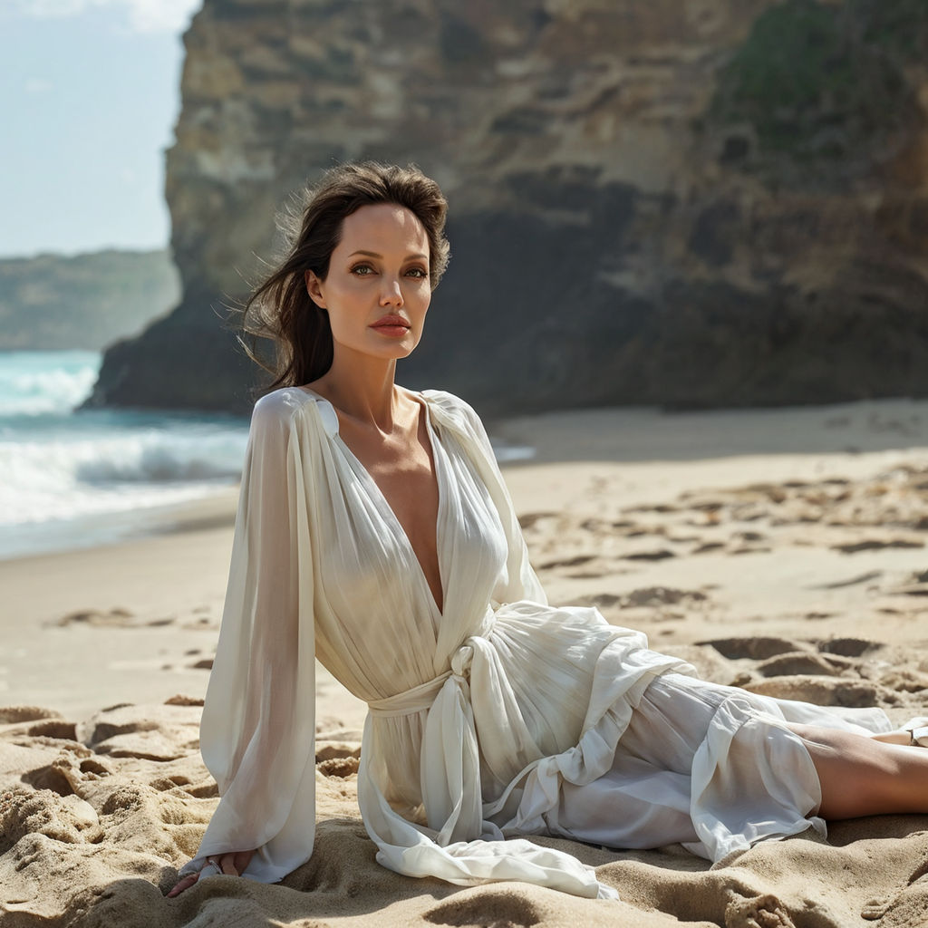 angelina jolie dressed in a thong bikini on the beach