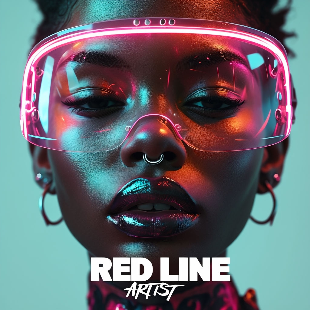 Futuristic Neon Glasses Portrait with Bold Text Album Cover