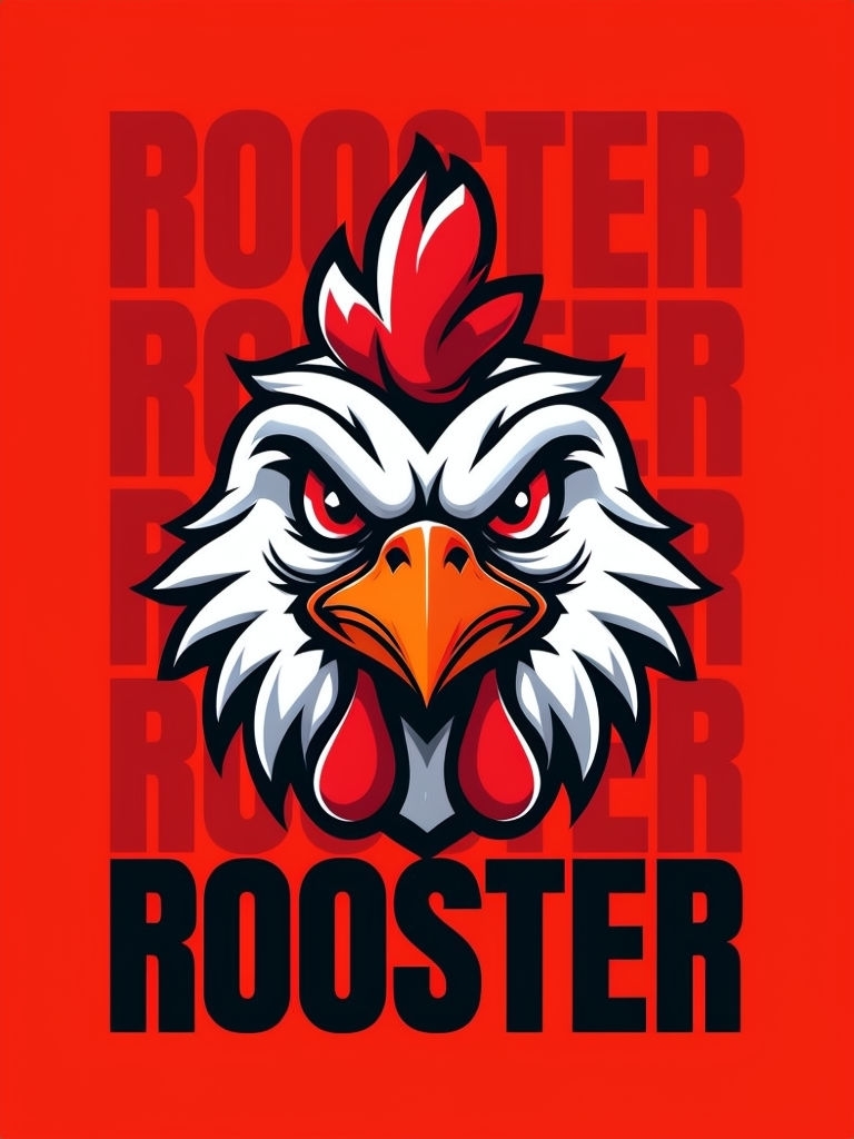 Fierce Cartoon Rooster Mascot Head Illustration Poster