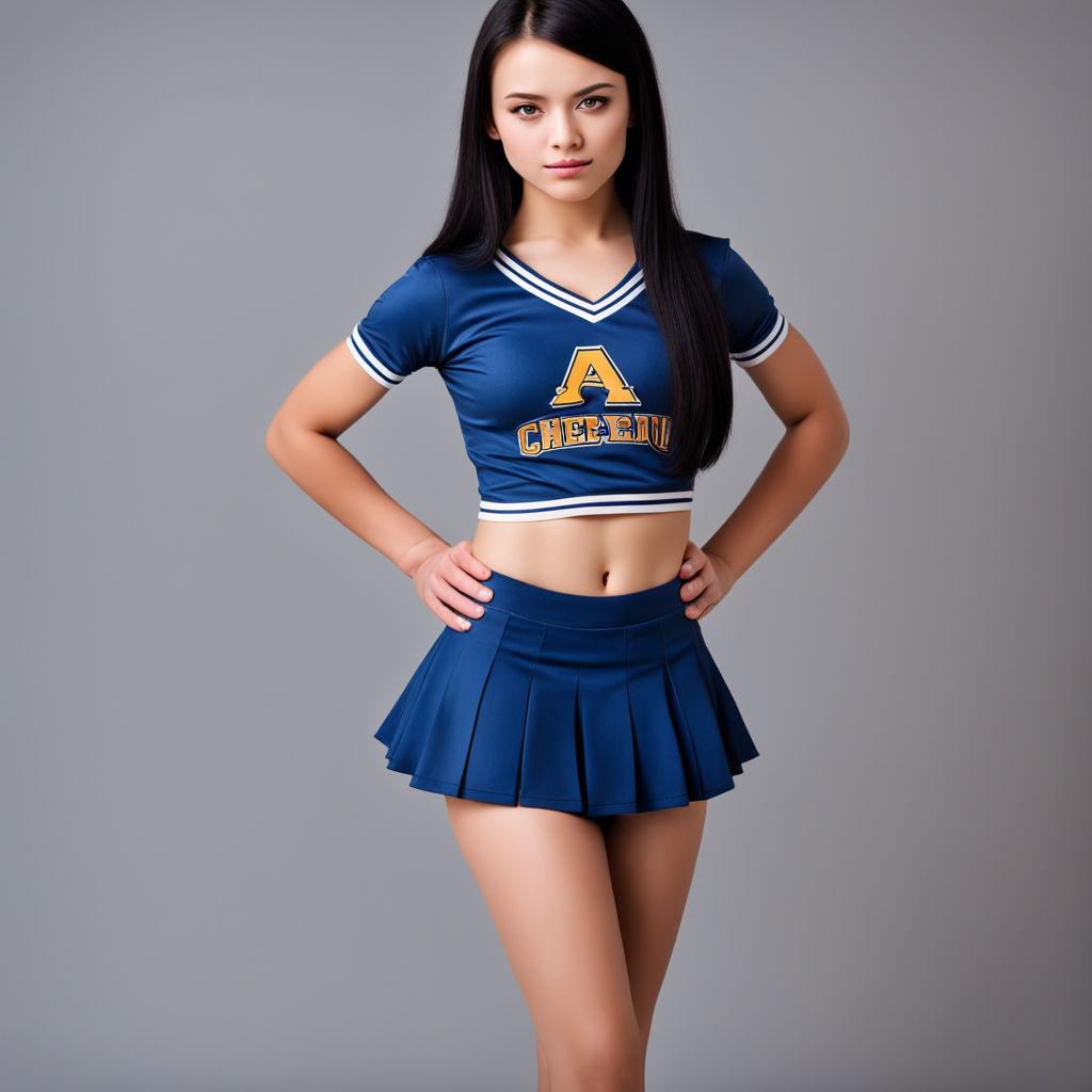 A cheer leader wearing a mini skirt