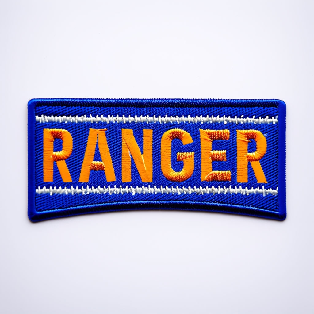 Vibrant Royal Blue Embroidered Ranger Patch Design for Hats