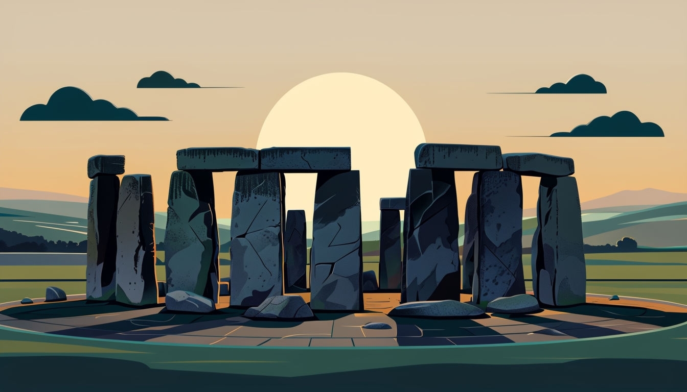 Minimalist Stonehenge Sunset Digital Art for Virtual Backgrounds