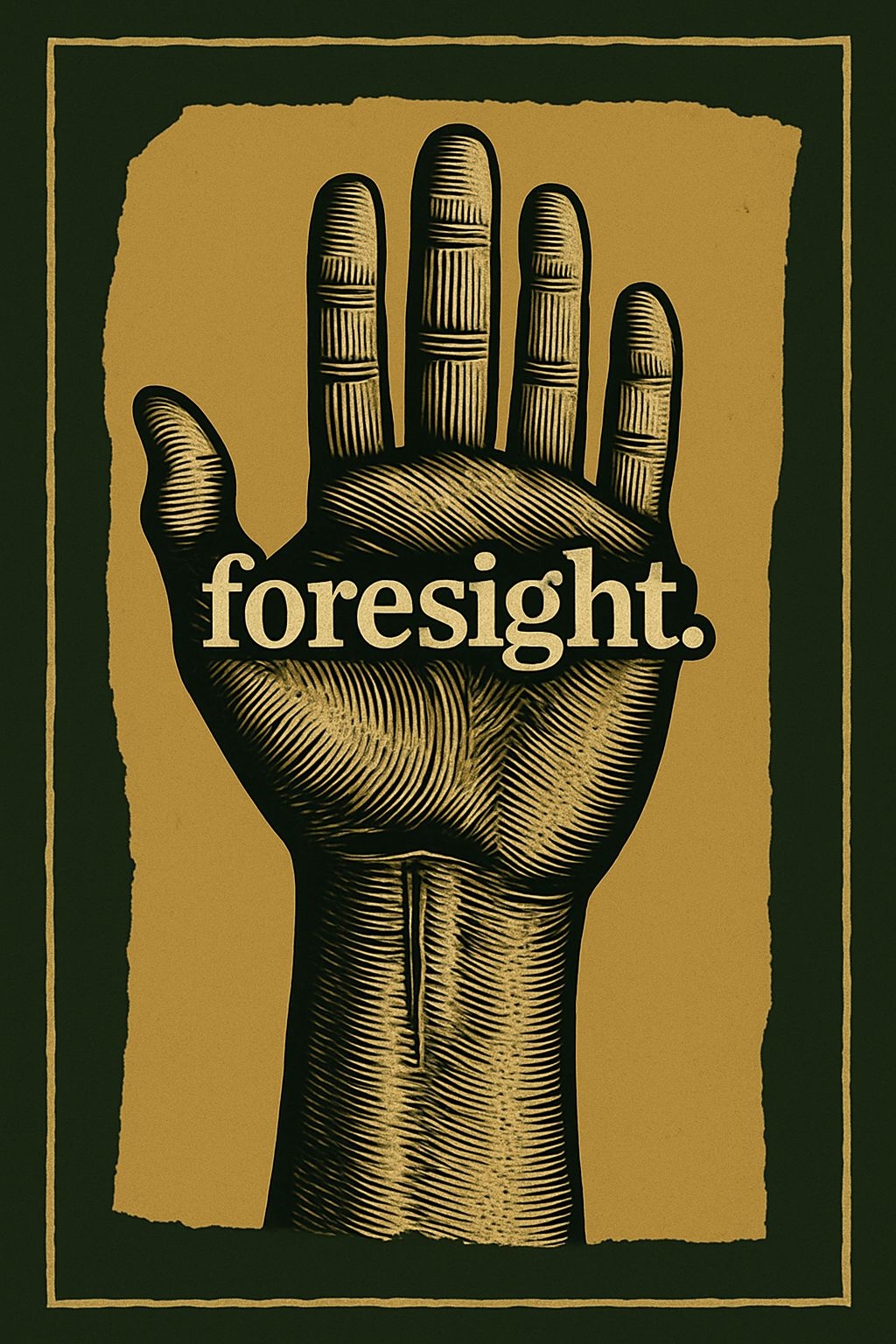 Vintage Golden Hand Illustration with Foresight Text Poster