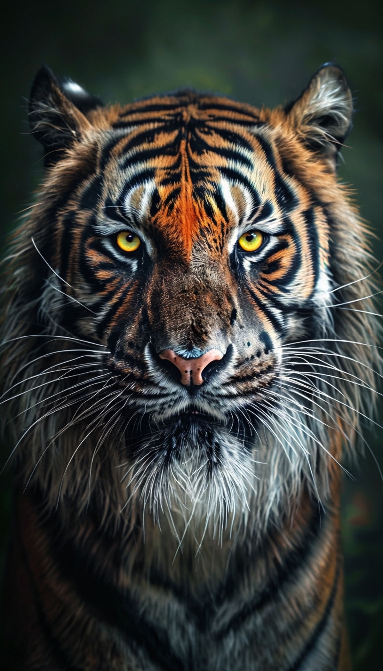 Majestic Close-Up Tiger Portrait with Intense Yellow Eyes Art