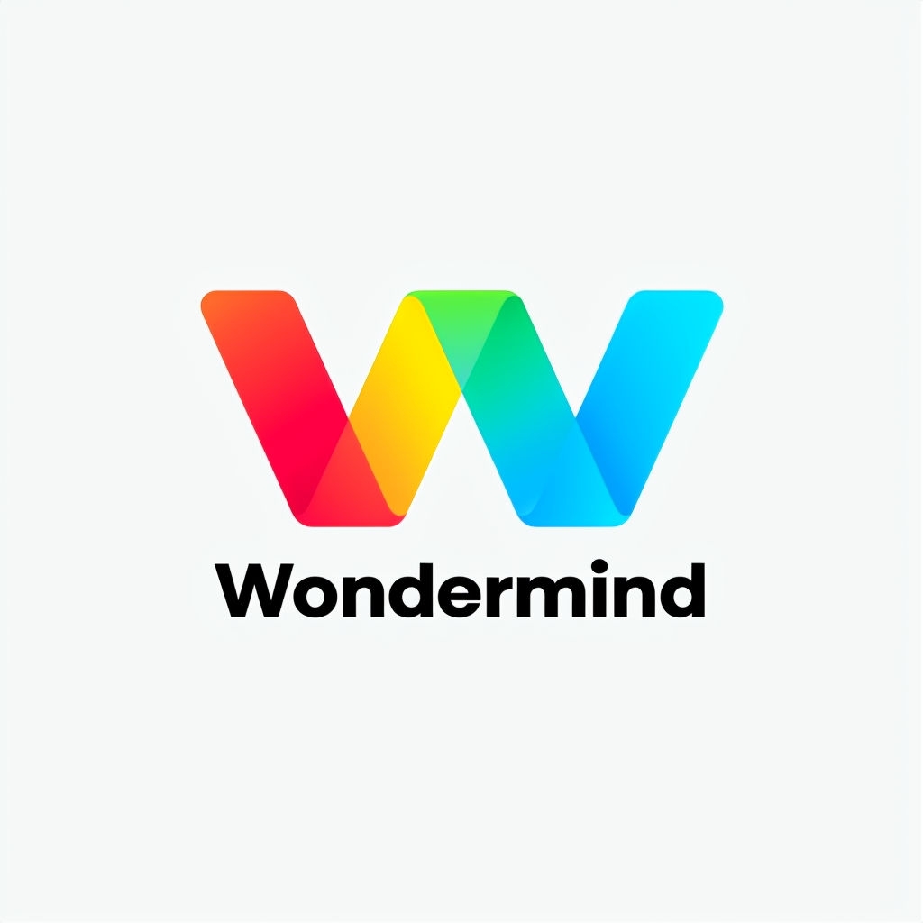 Colorful Minimalist Wondermind Logo Design with Ribbon Effect Logo
