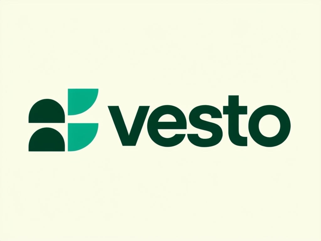 Minimalist Dark Green Vesto Logo on Light Cream Background Logo