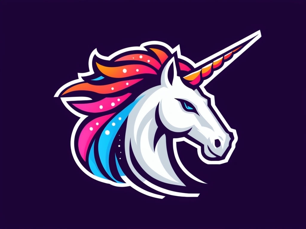 Vibrant Stylized Unicorn Head Logo Design for Hats