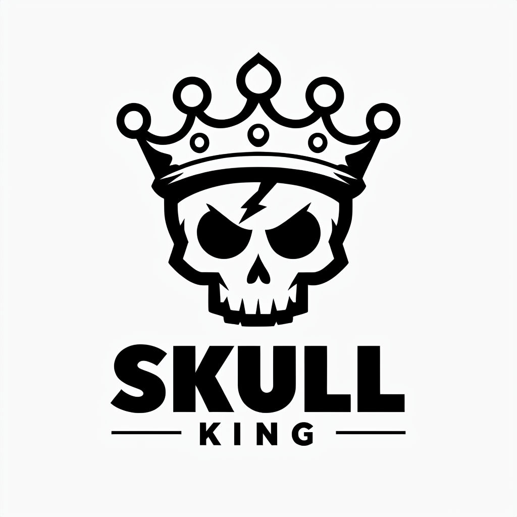 Minimalist Black Skull King Logo with Decorative Crown Design