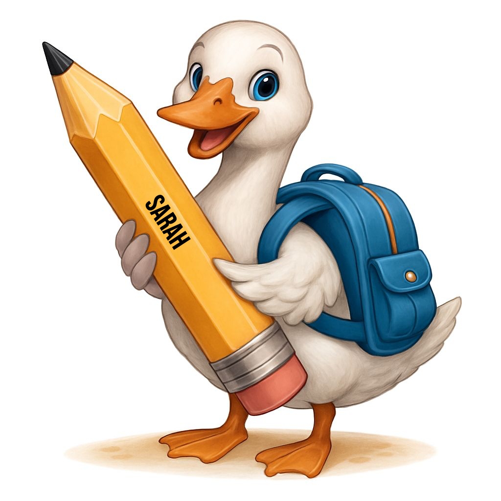 Cheerful Cartoon Duck Holding Pencil Illustration T-Shirt