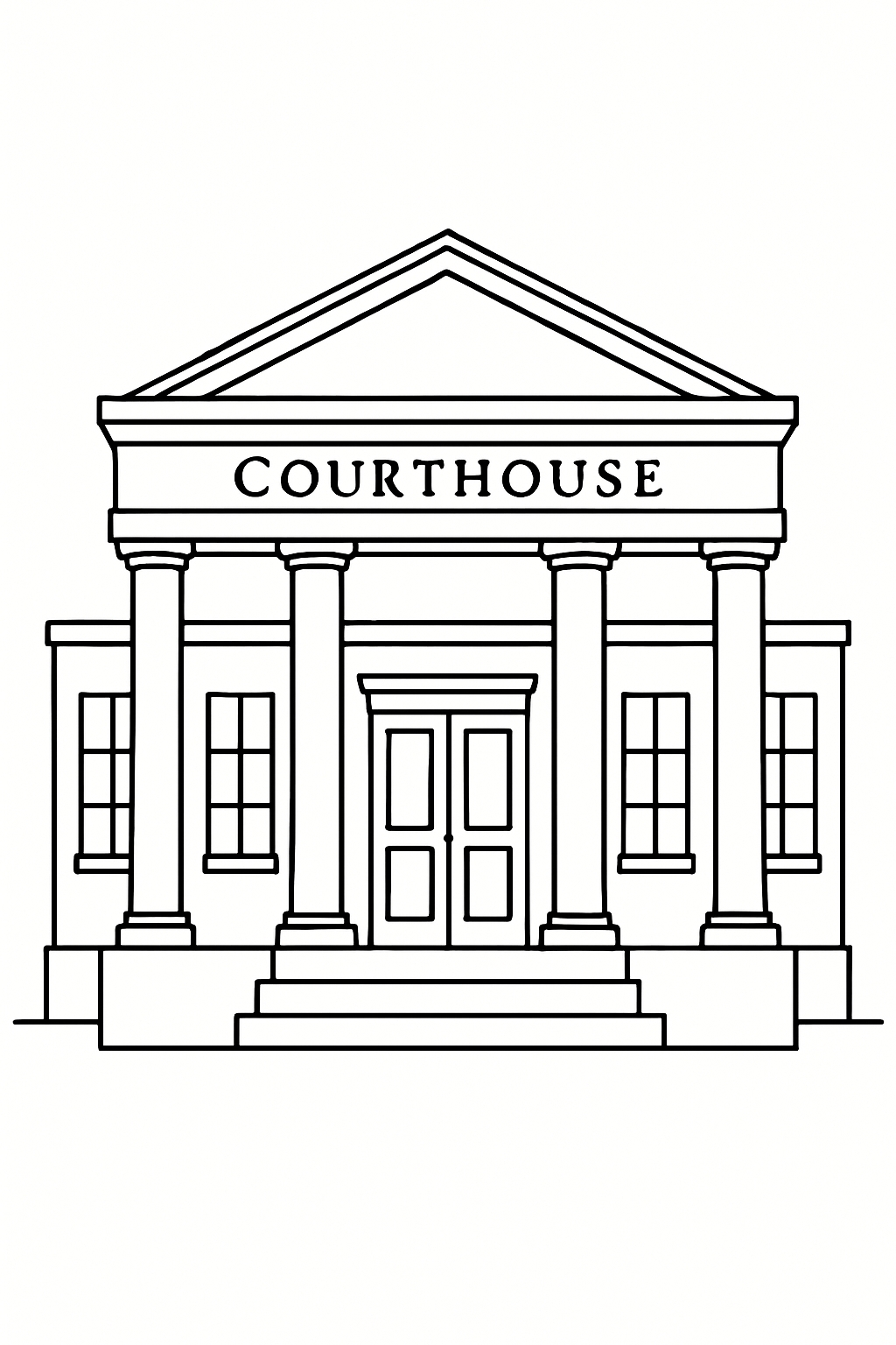 Black and White Courthouse Line Drawing for Coloring Book Pages