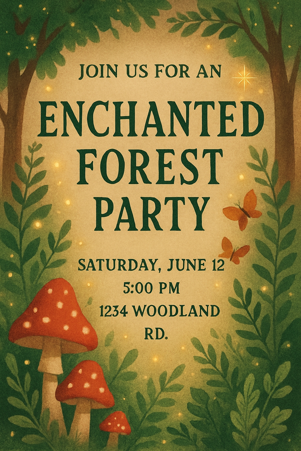 Enchanted Forest Party Invitation with Whimsical Illustrations Cards & Invites