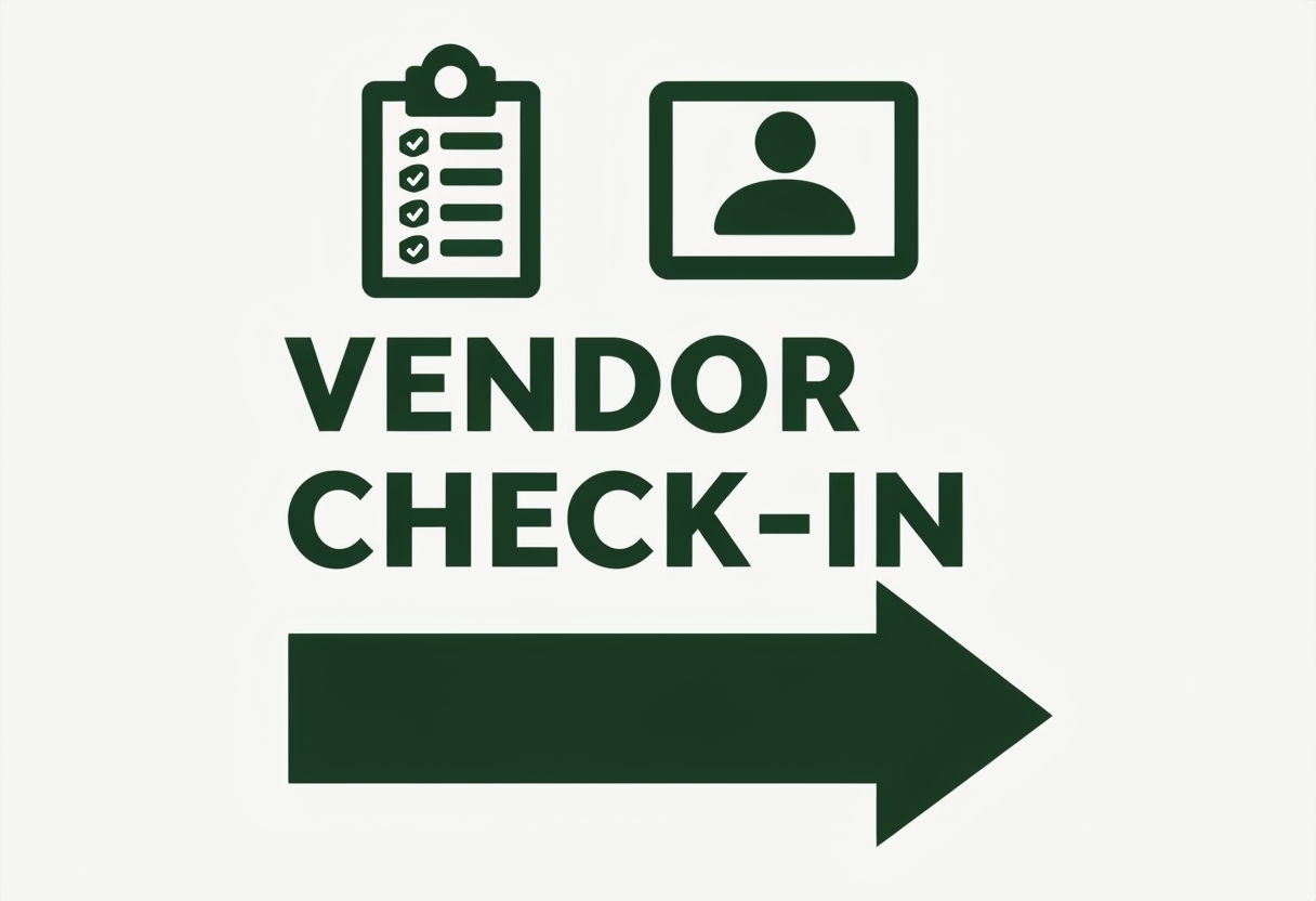 Minimalist Vendor Check-In Sign with Icons and Arrow Design Event Sign