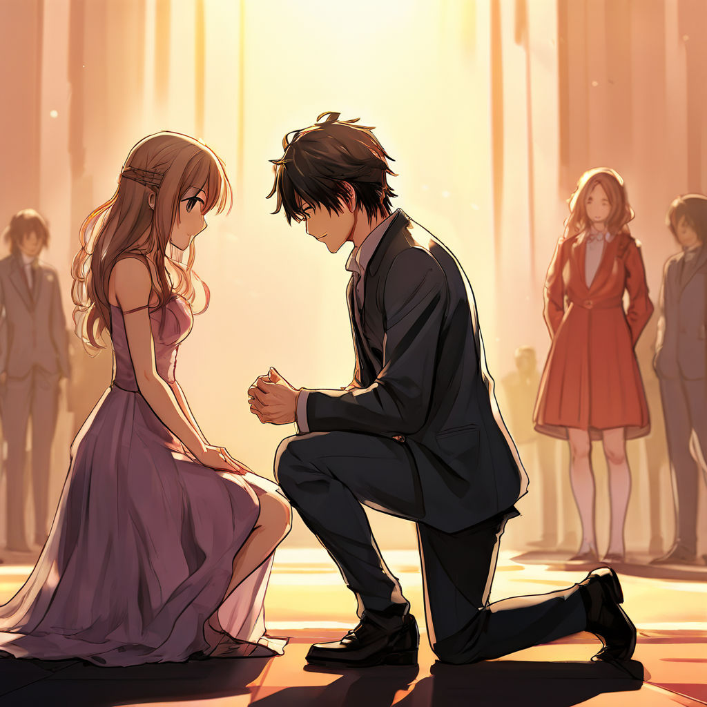 Anime man on his knees proposing the standing women by Ayush Kayal ...