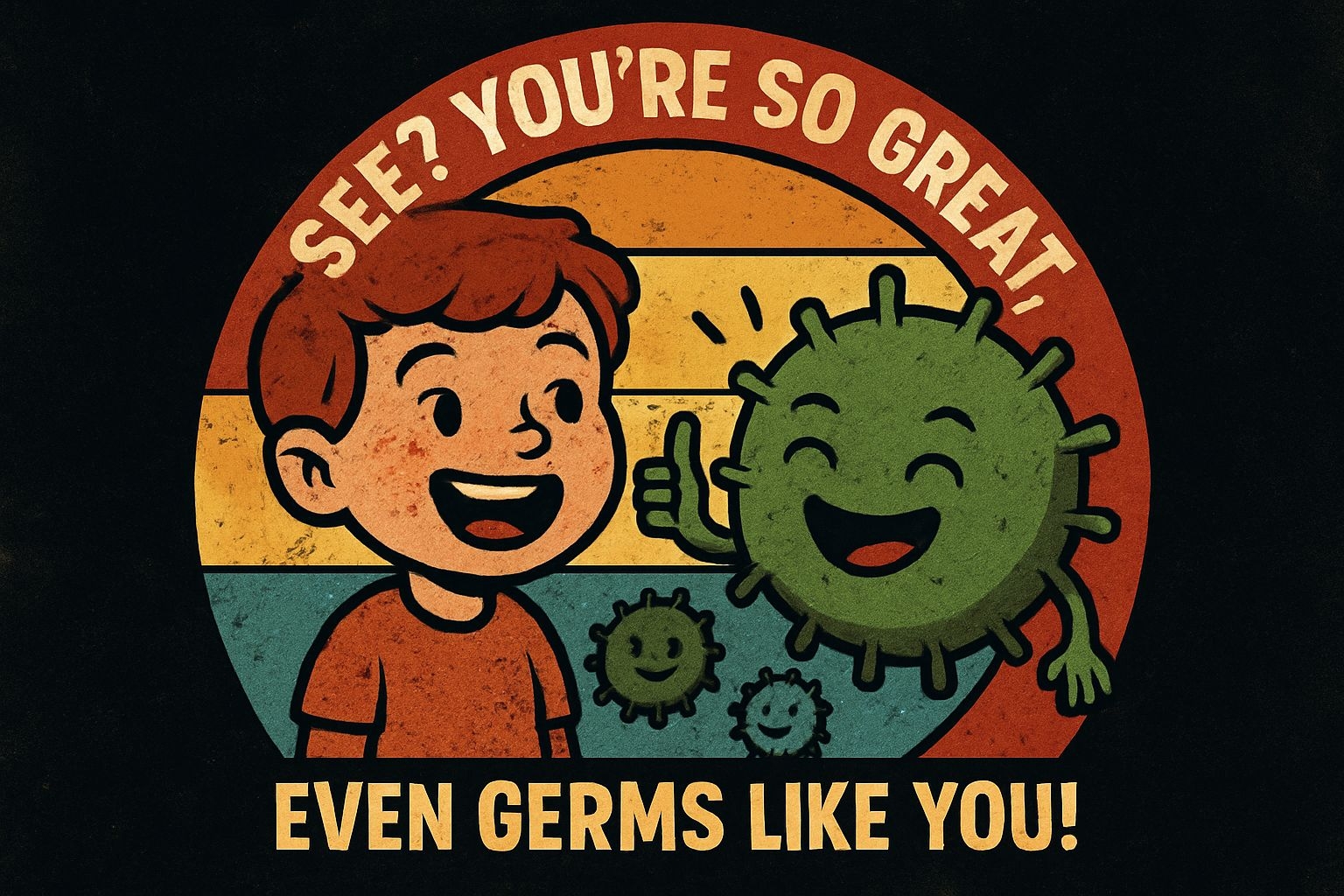 Cheerful Vintage Cartoon Germs Encouragement Card Design Cards & Invites