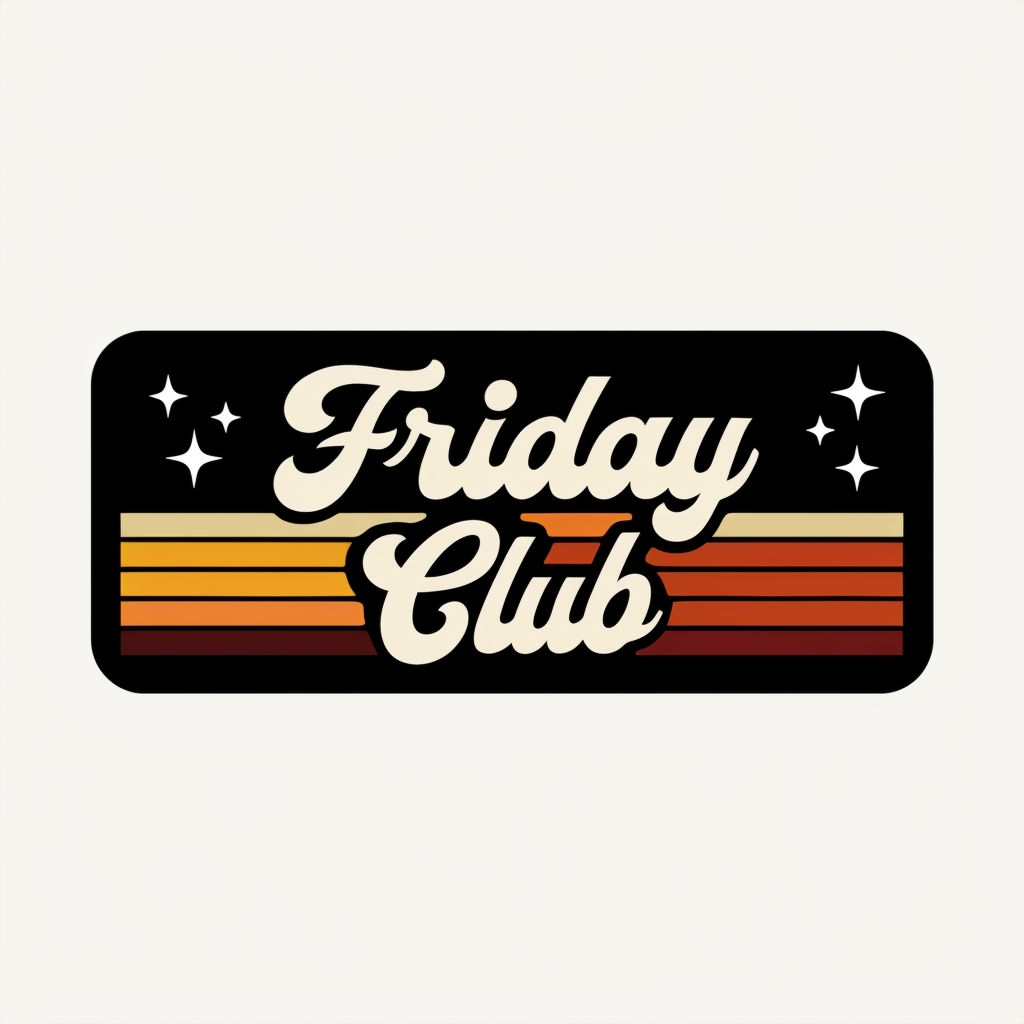 Retro Friday Club Logo with Colorful Stripes Hat