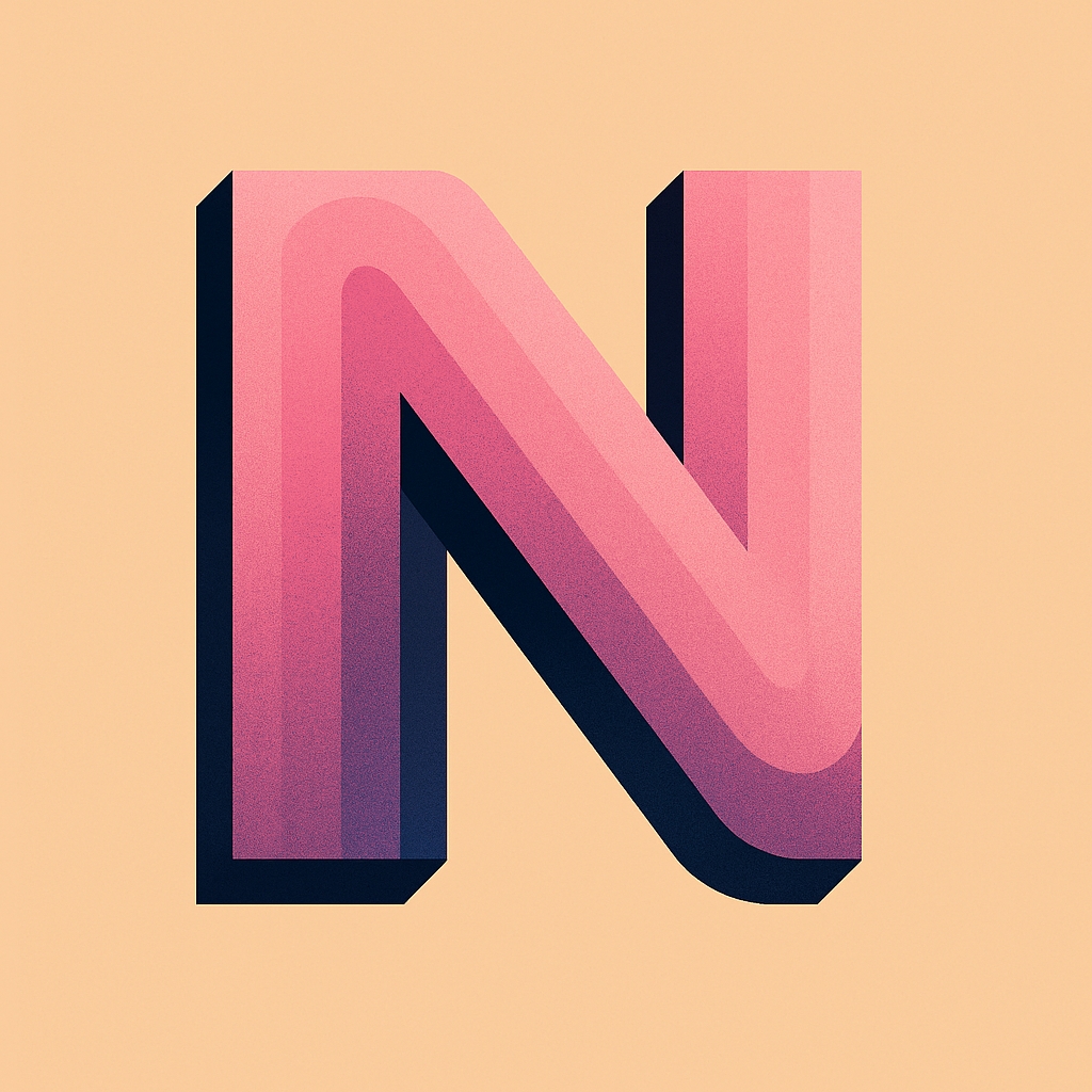 Stylized Gradient Pink Letter N on Pale Peach Background Monogram