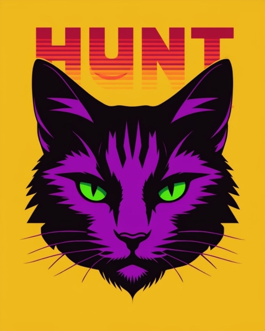 Stylized Cat Face Graphic Art T-Shirt with Bold Colors