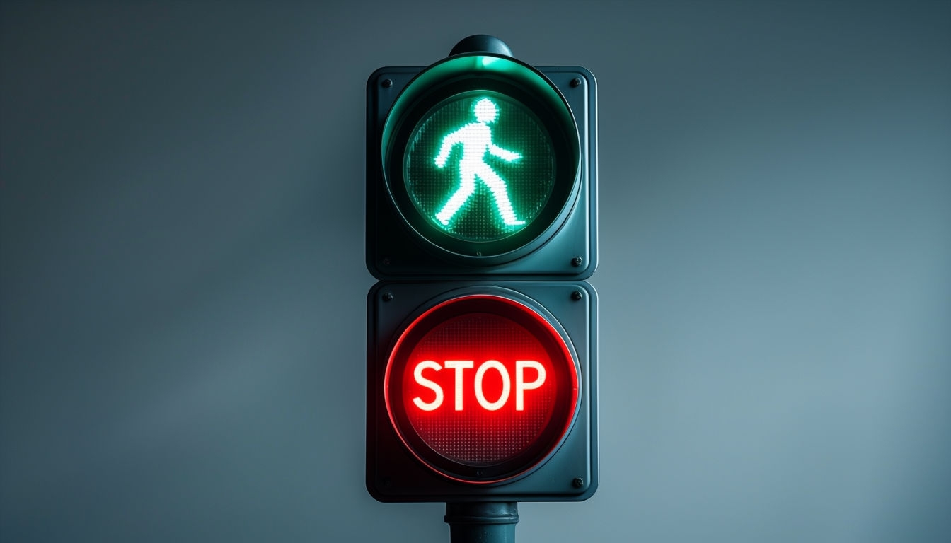Modern Minimalist Traffic Light Design with Pedestrian Symbols Background