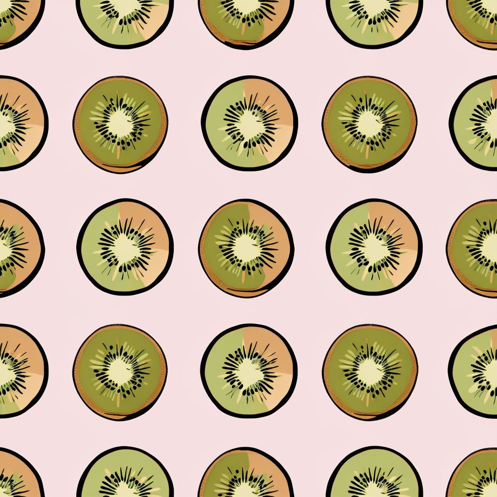 Playful Kiwi Slice Seamless Pattern on Soft Pink Background