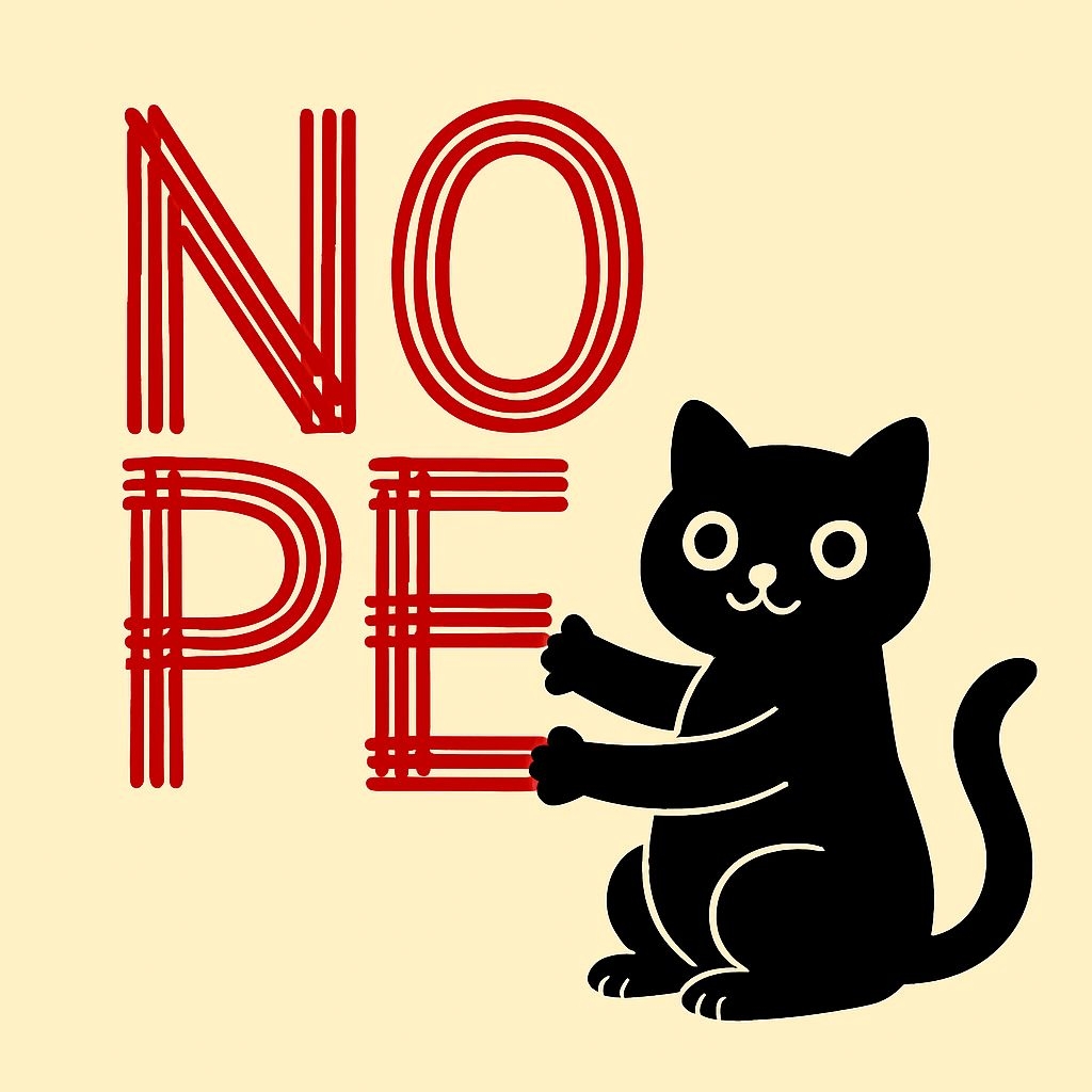 Playful Black Cat with NOPE Text Cartoon Illustration T-Shirt