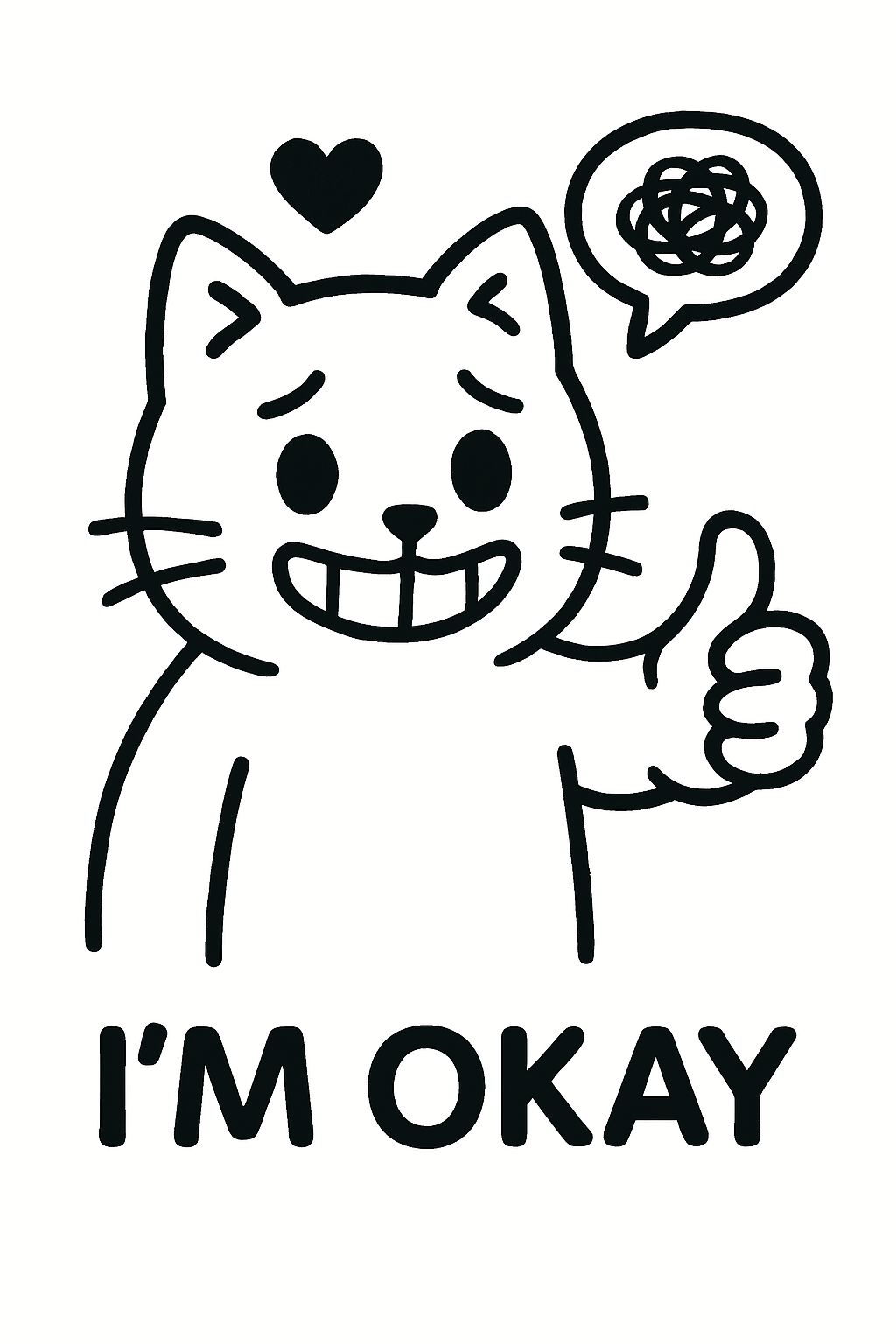 Minimalist Black Cat Illustration with I'm Okay Text T-shirt