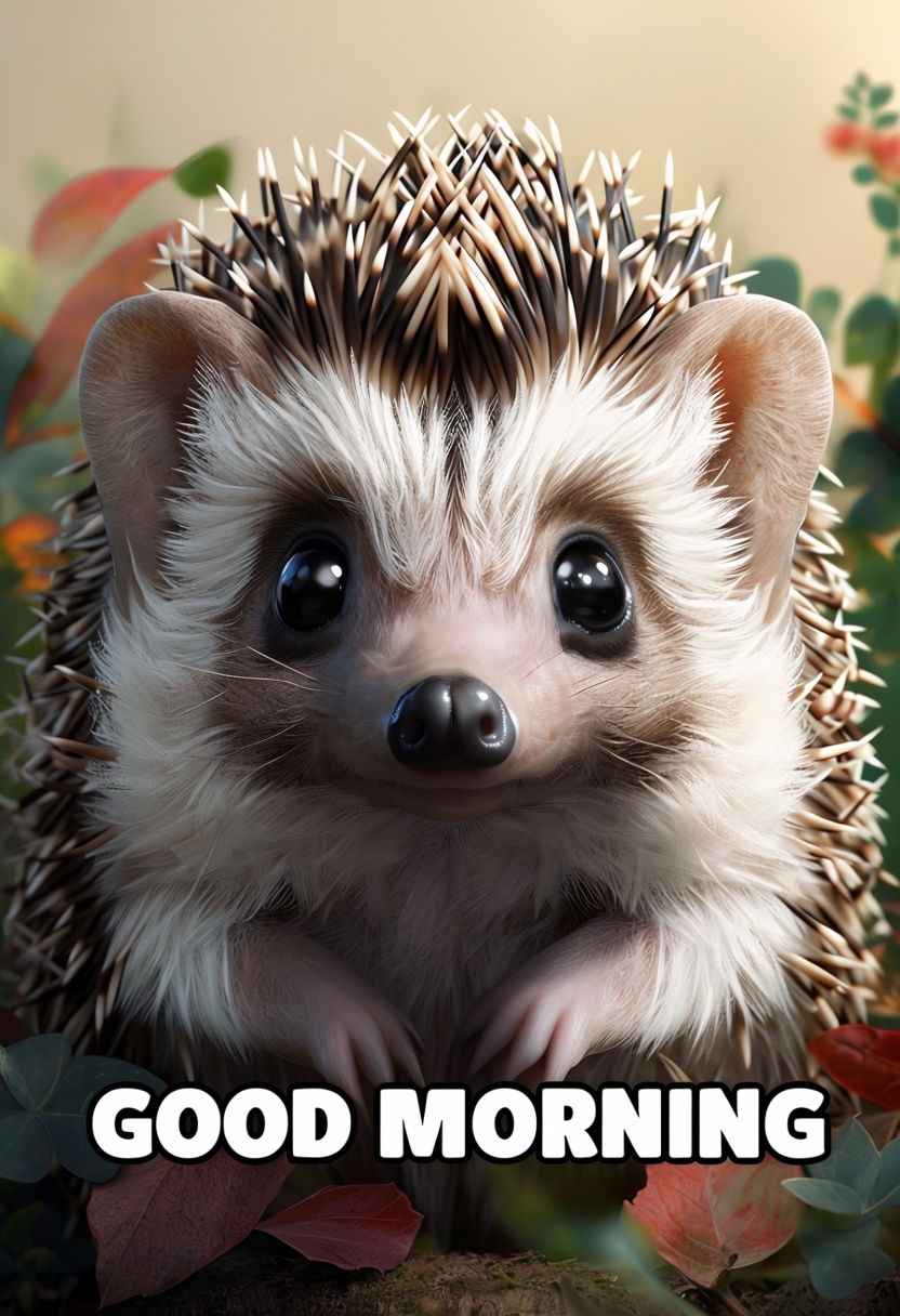 Adorable Hedgehog with Good Morning Text Art for Cheerful Vibes Poster