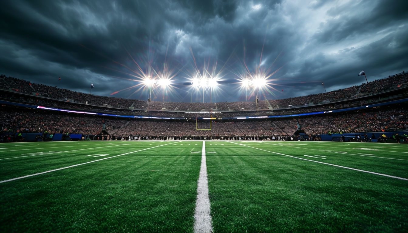 Dramatic American Football Stadium Scene Photograph for Sports Enthusiasts Poster