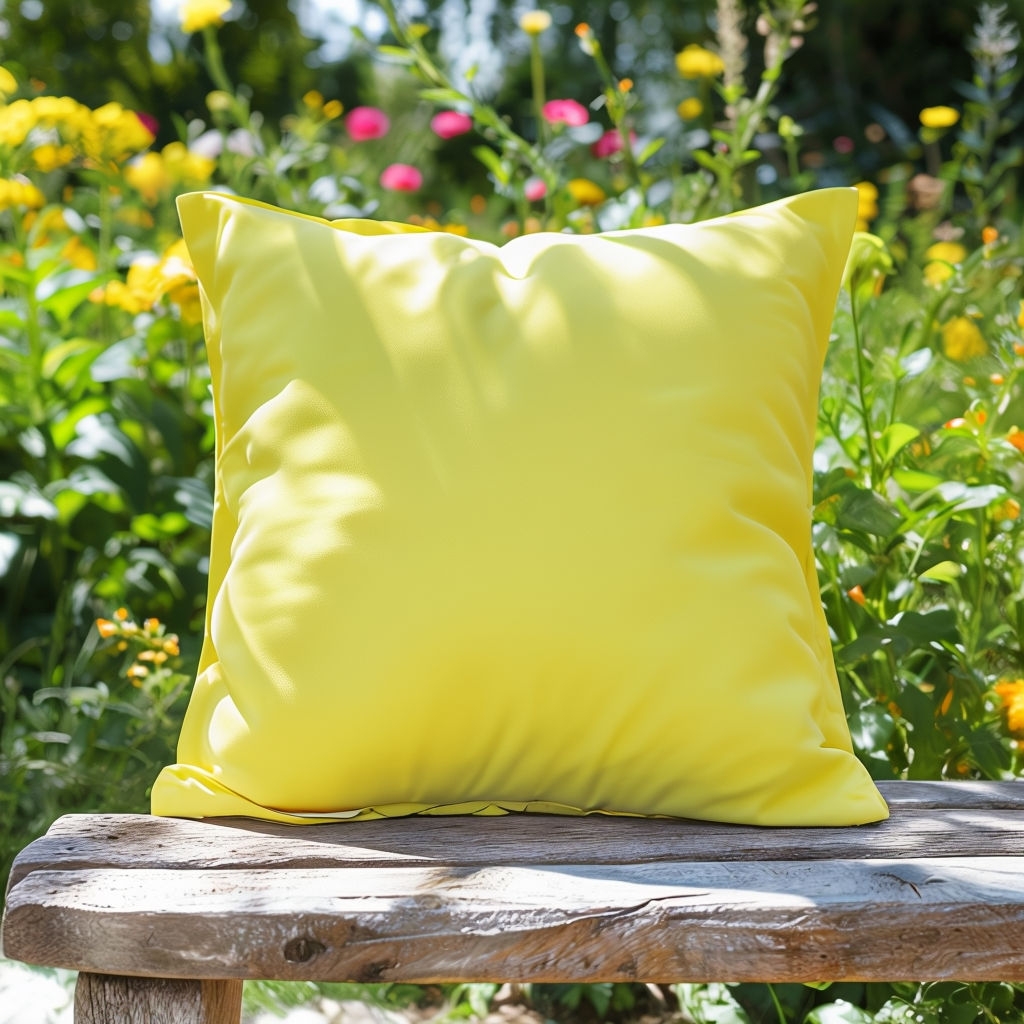 Bright Lemon Yellow Pillow Outdoor Patio Mockup