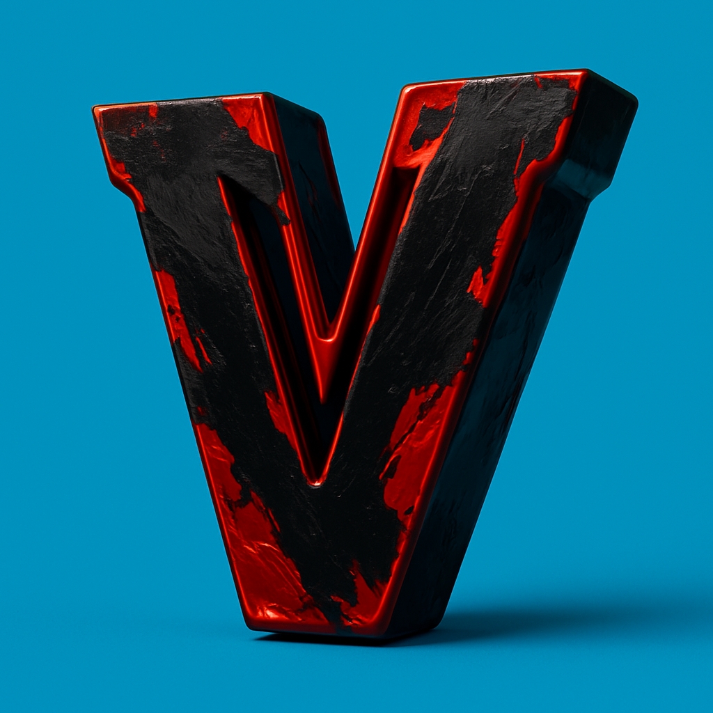 Bold Textured Black and Red Letter V Design Monogram