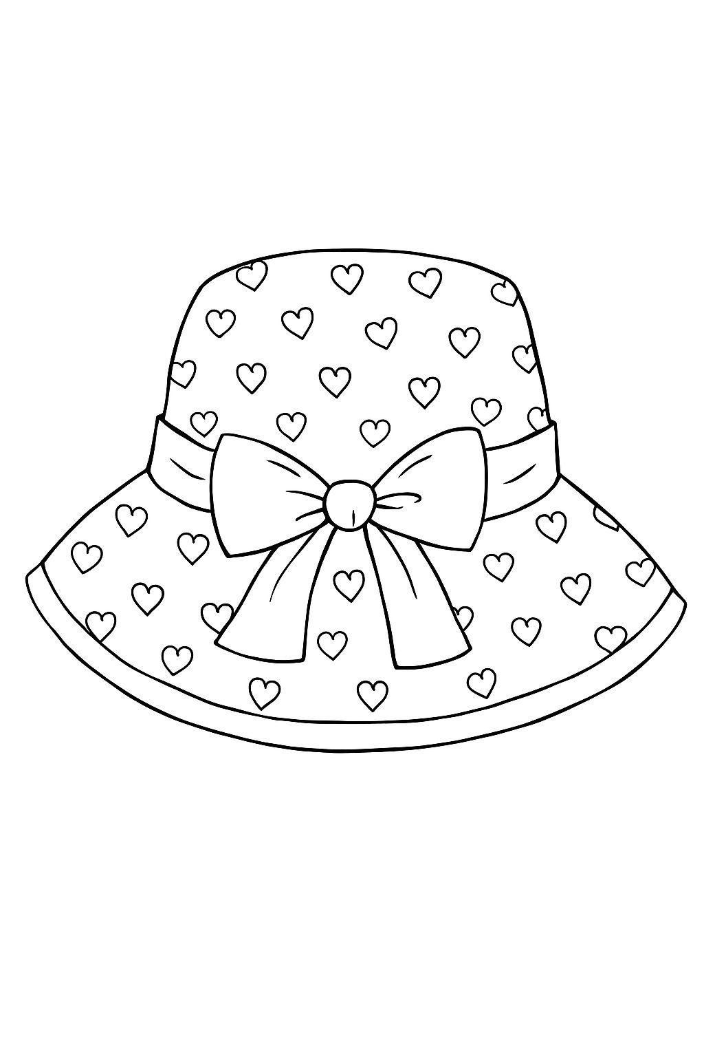 Charming Wide-Brimmed Hat with Heart Patterns Coloring Page