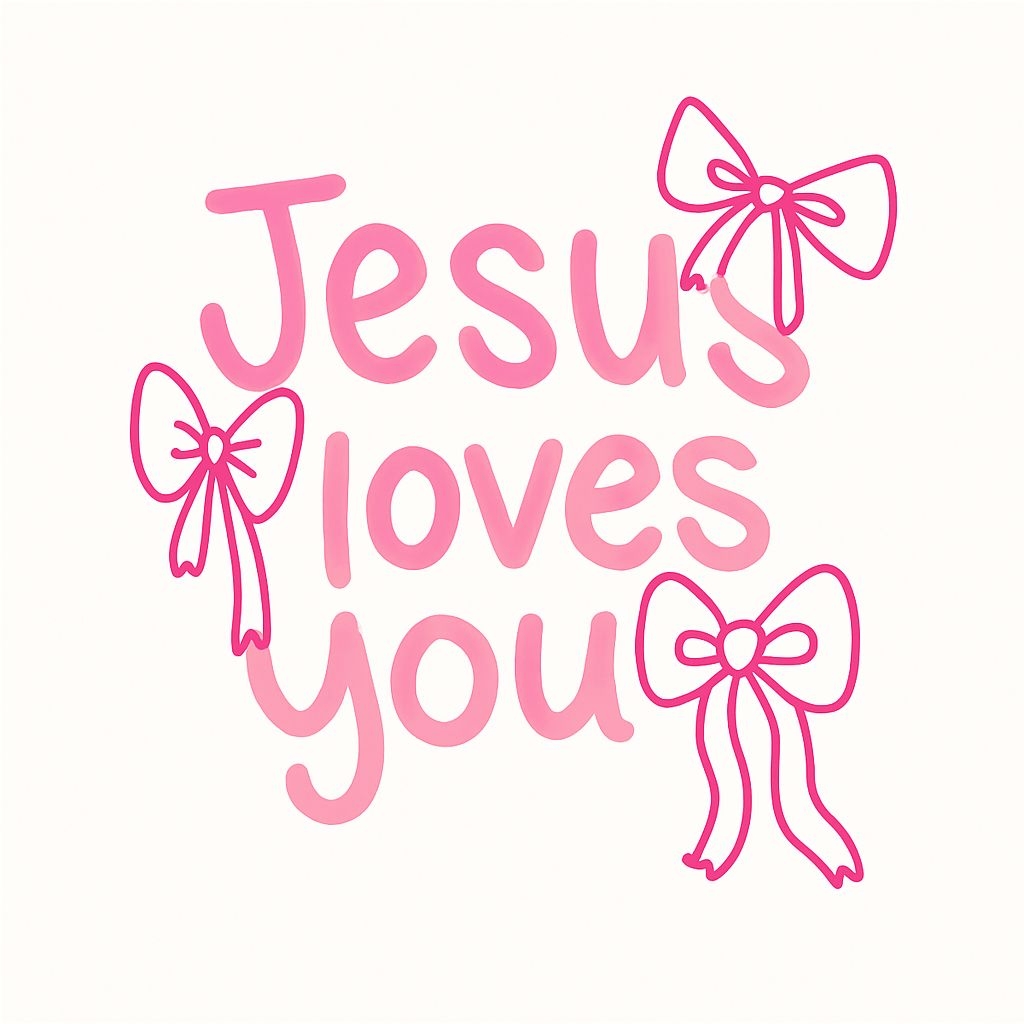 Bright Pink 'Jesus Loves You' Text with Bows Sticker