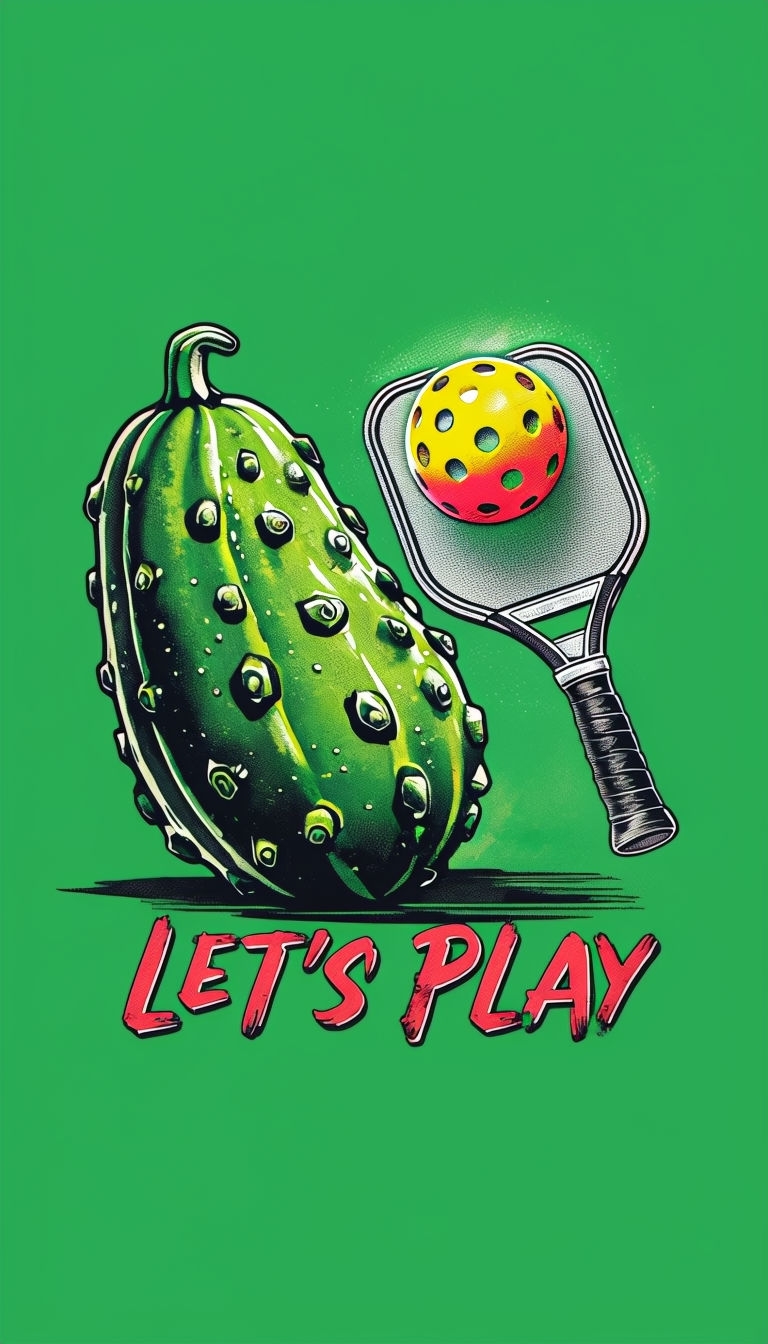 Whimsical Pickleball Let's Play Retro T-Shirt Design