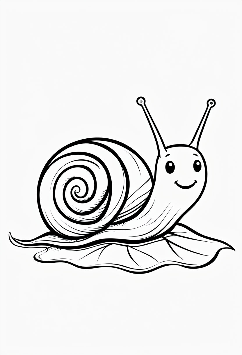 Smiling Snail Character Line Drawing for Coloring Book Pages