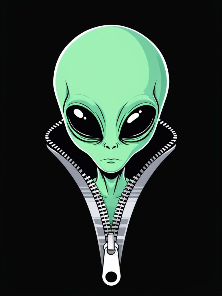 Whimsical Alien Head With Silver Zipper T-shirt