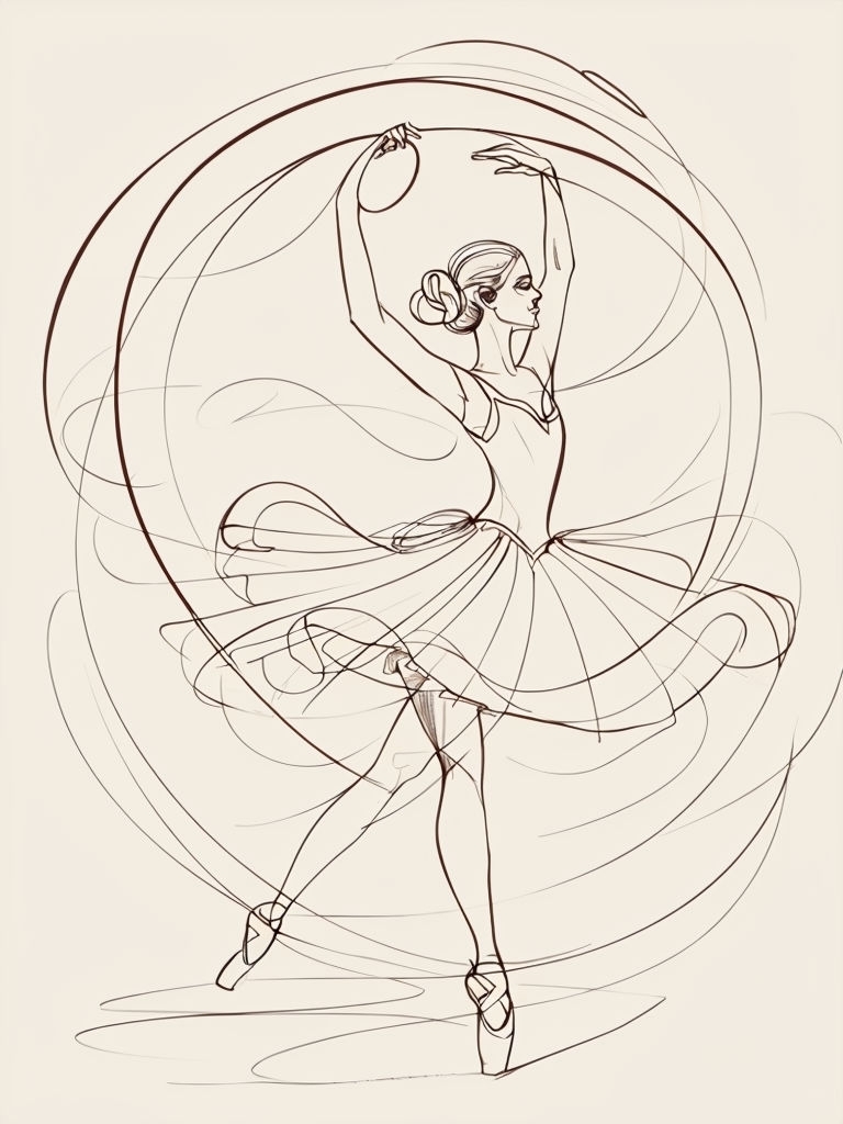 Elegant Female Dancer Continuous Line Art Illustration