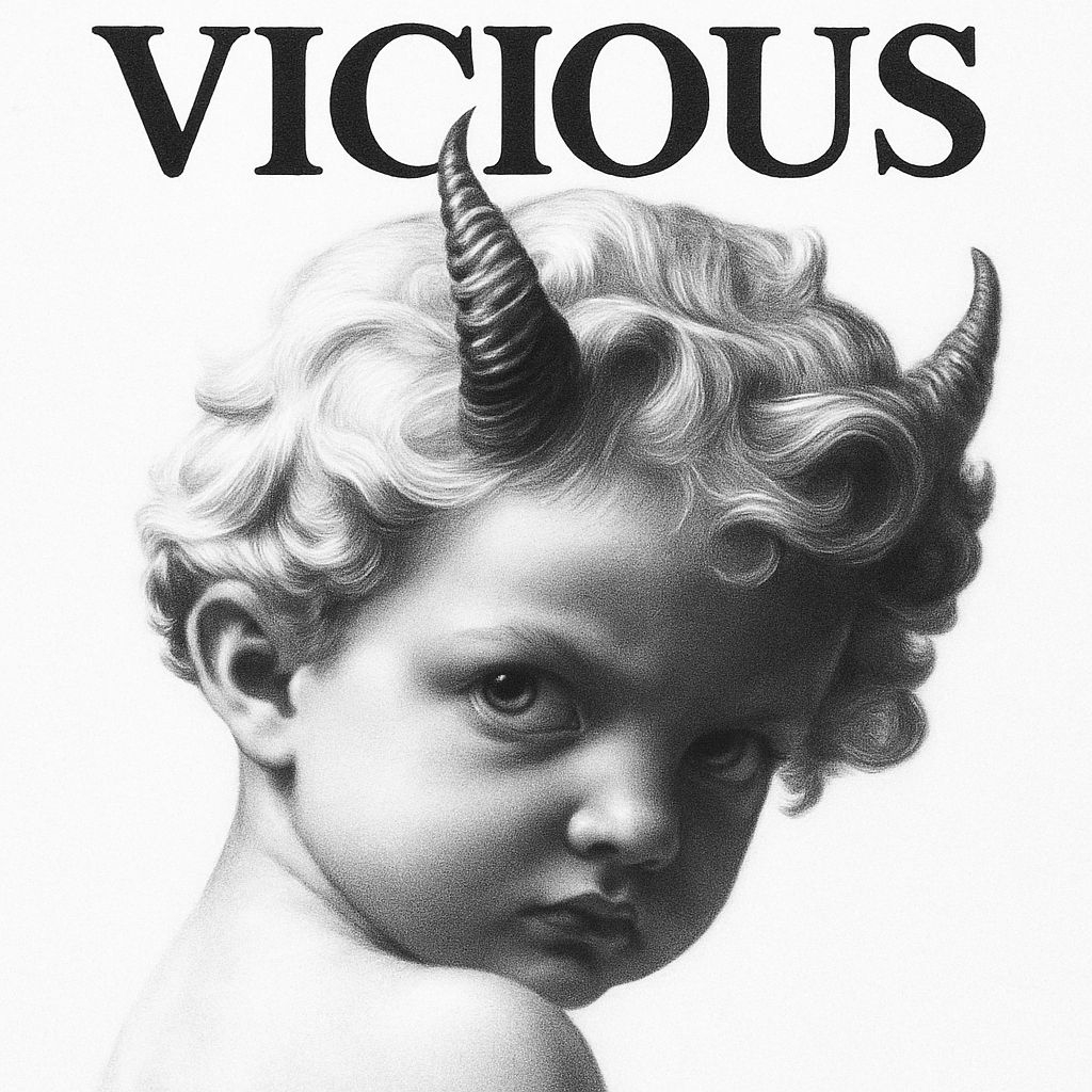 Vicious Enigmatic Child with Horns Black and White Illustration Spotify Album Cover
